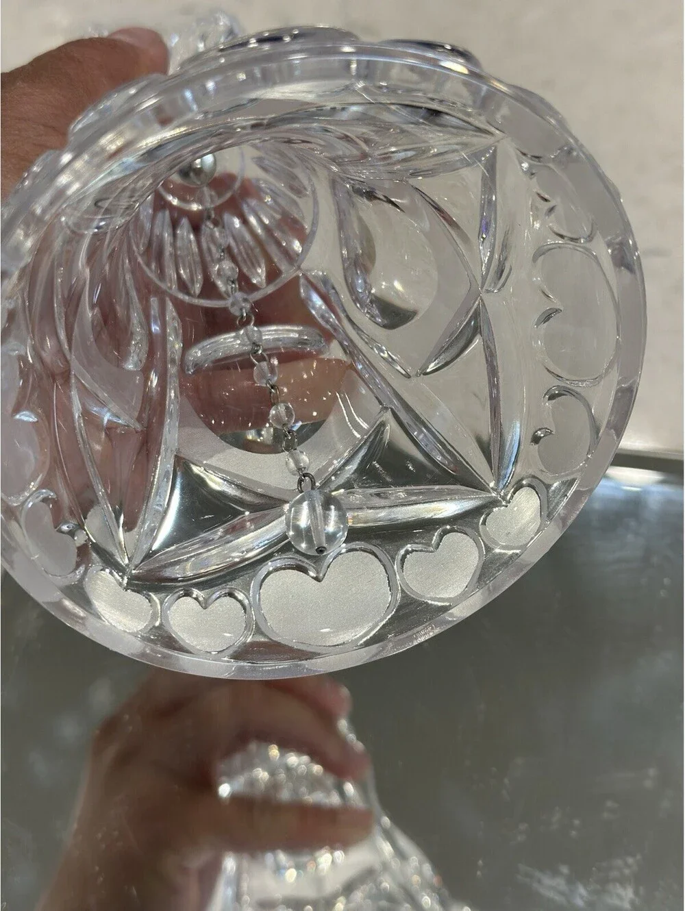 Vintage Hofbauer Lead Crystal Bell Featuring A Distinct Frosted Heart  7